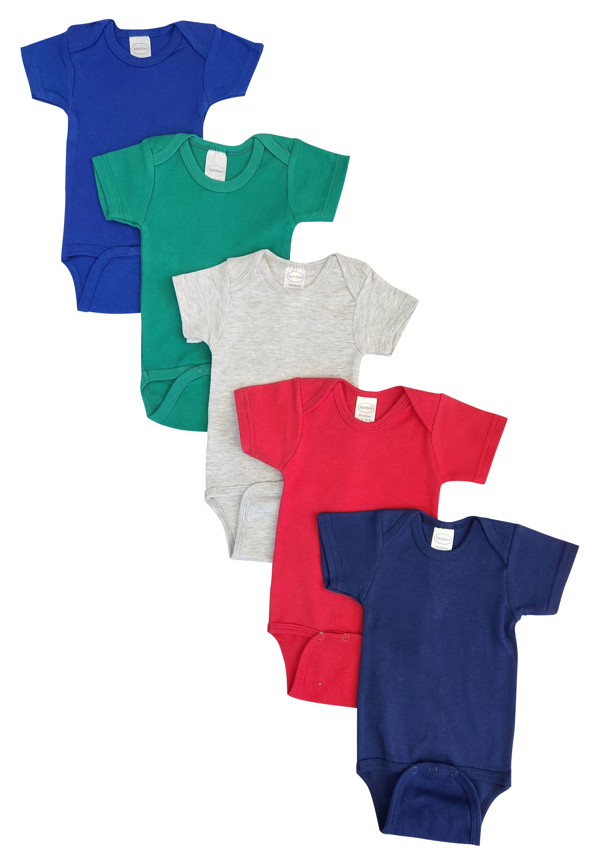 Unisex Baby 5 Pc Onezies - Blue/Green/Grey/Red/Navy