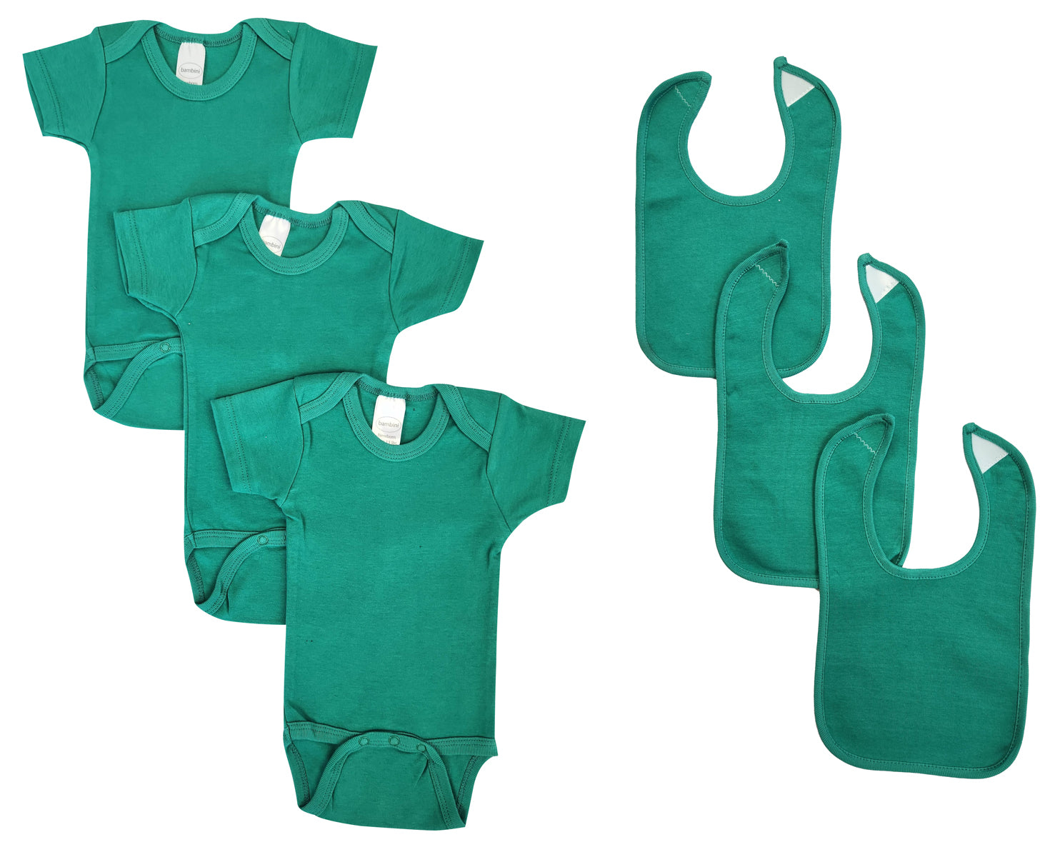 Unisex Baby 6 Pc Onezies and Bibs - Green