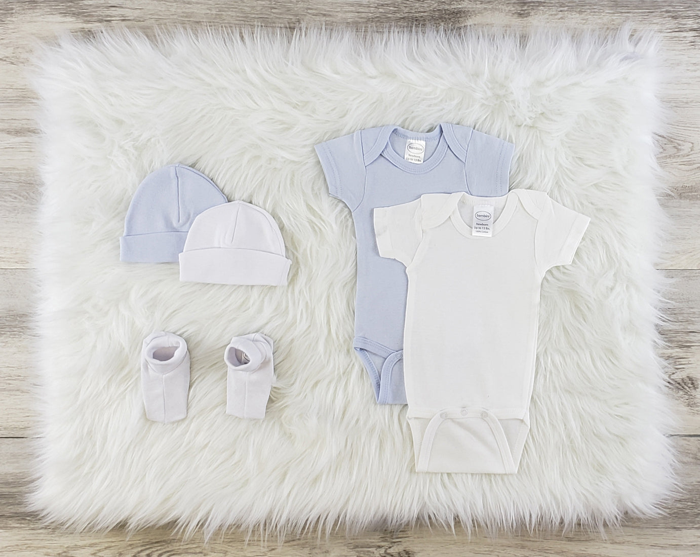 5 Pc Layette Baby Clothes Set - White/Blue