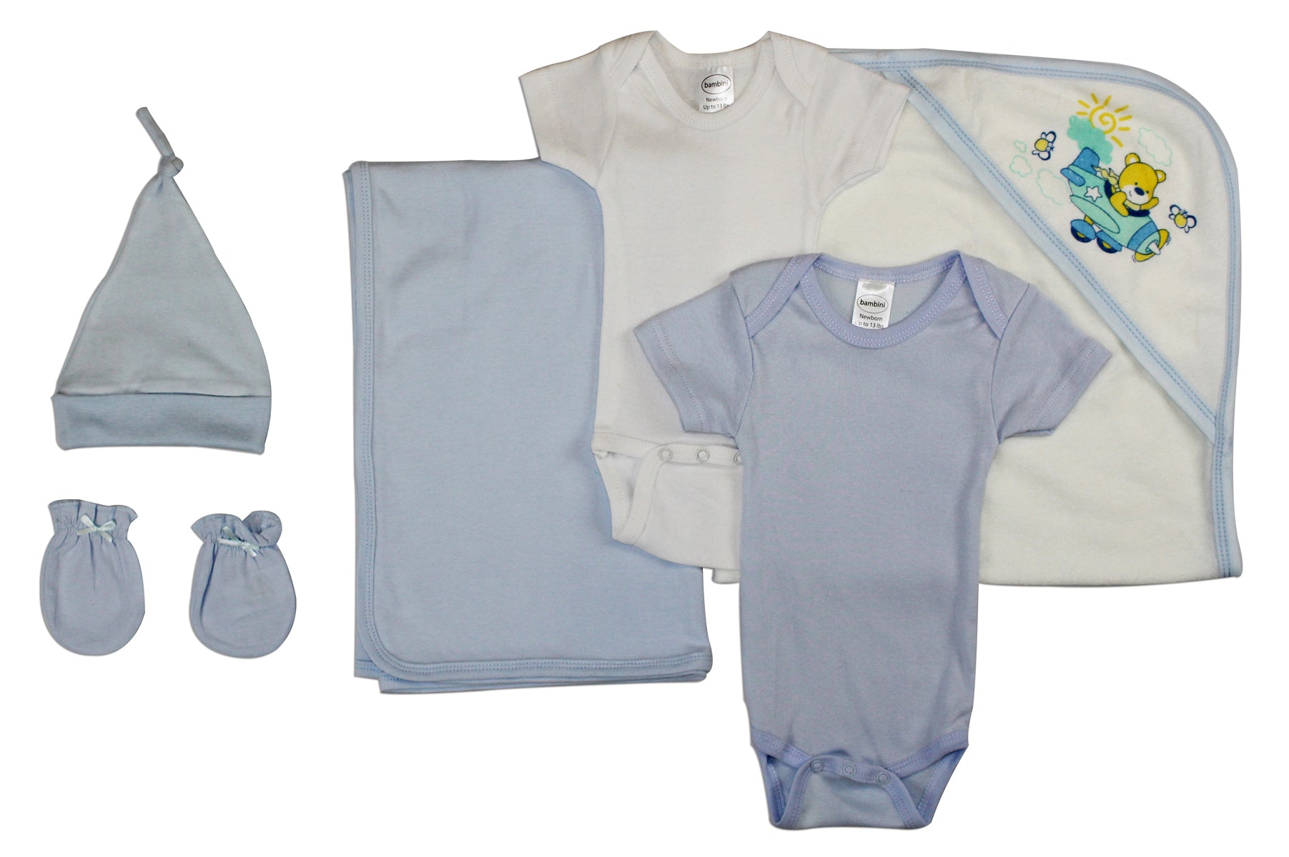 Newborn Baby Boy 6 Pc Layette Baby Shower Gift Set - White/Blue