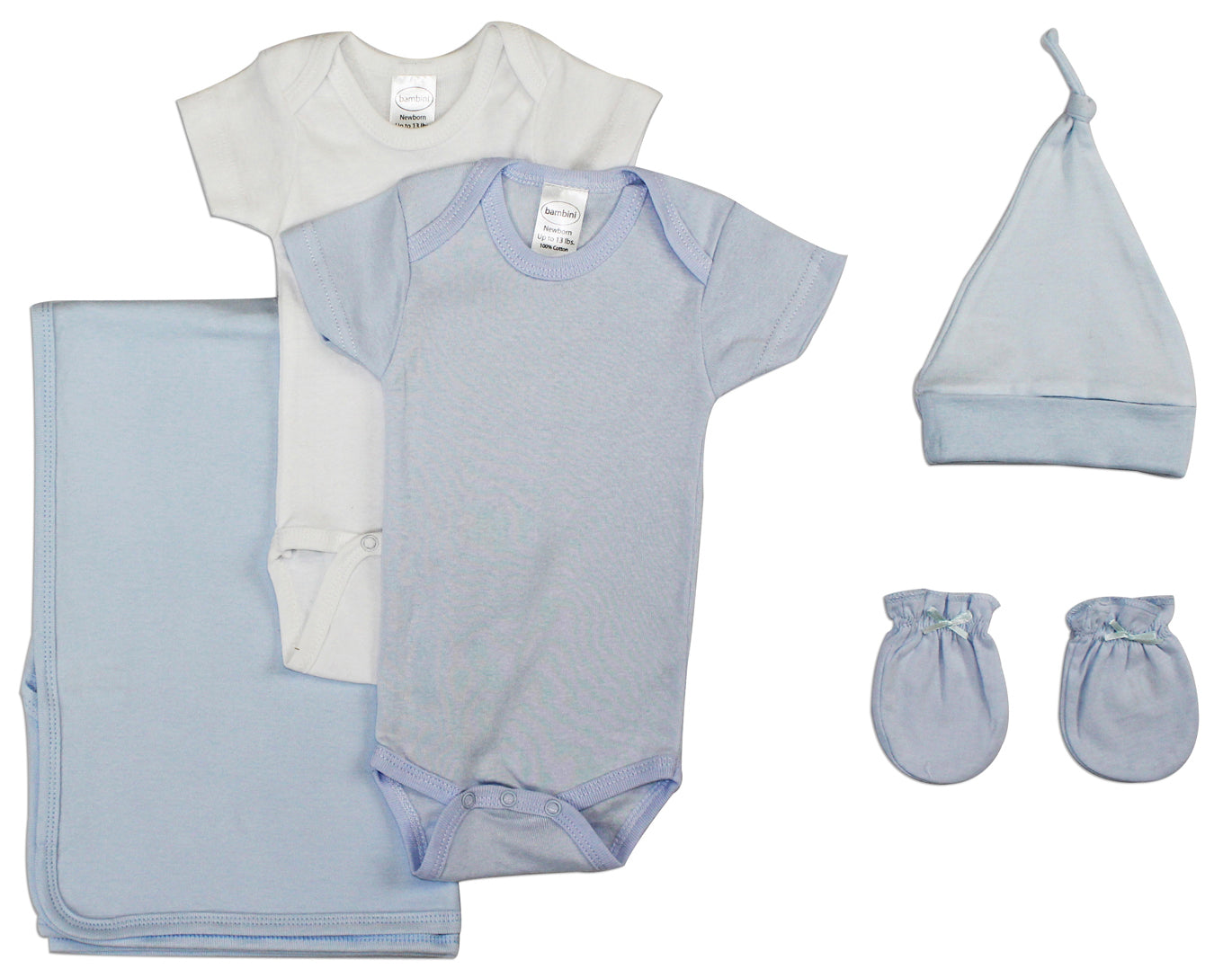 Boys 5 Pc Layette Baby Clothes Set - White/Blue