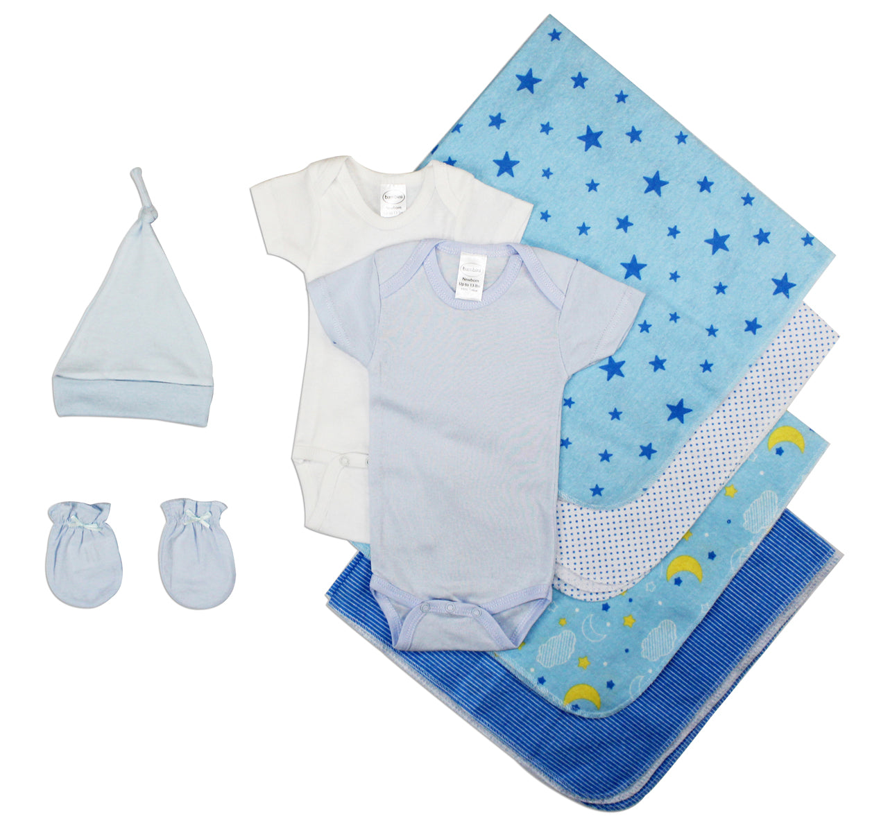 Essential Newborn Baby Boy 8 Piece Layette Set - White/Blue