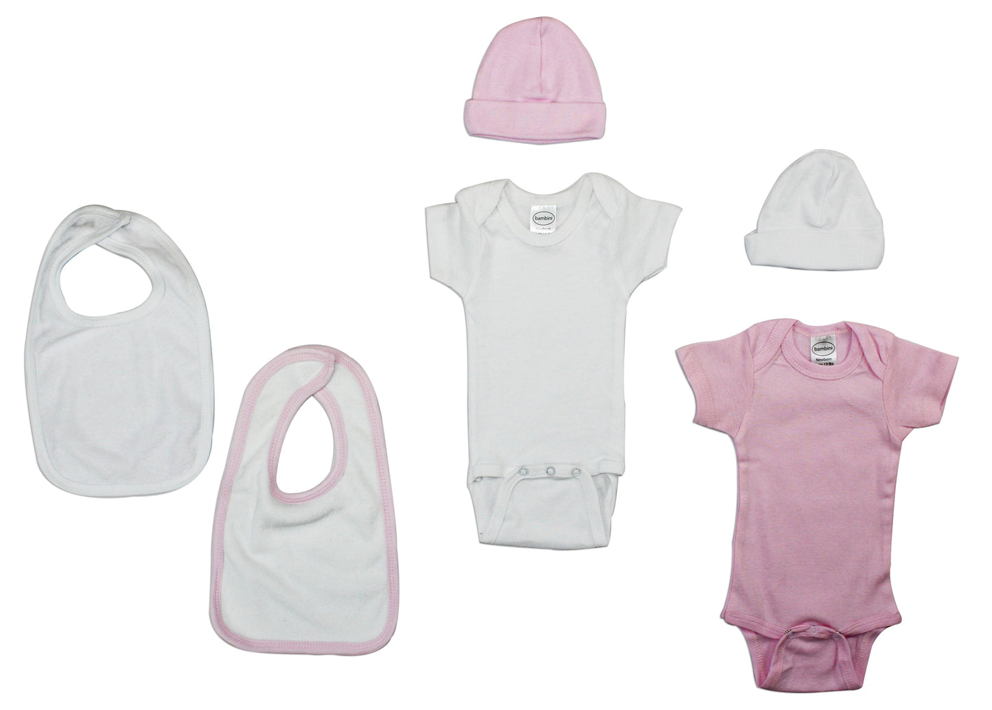 Girls 6 Piece Layette Set - White/Pink