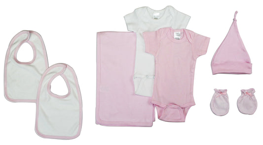 Newborn Baby Girl 7 Pc Layette Gift Set - White/Pink