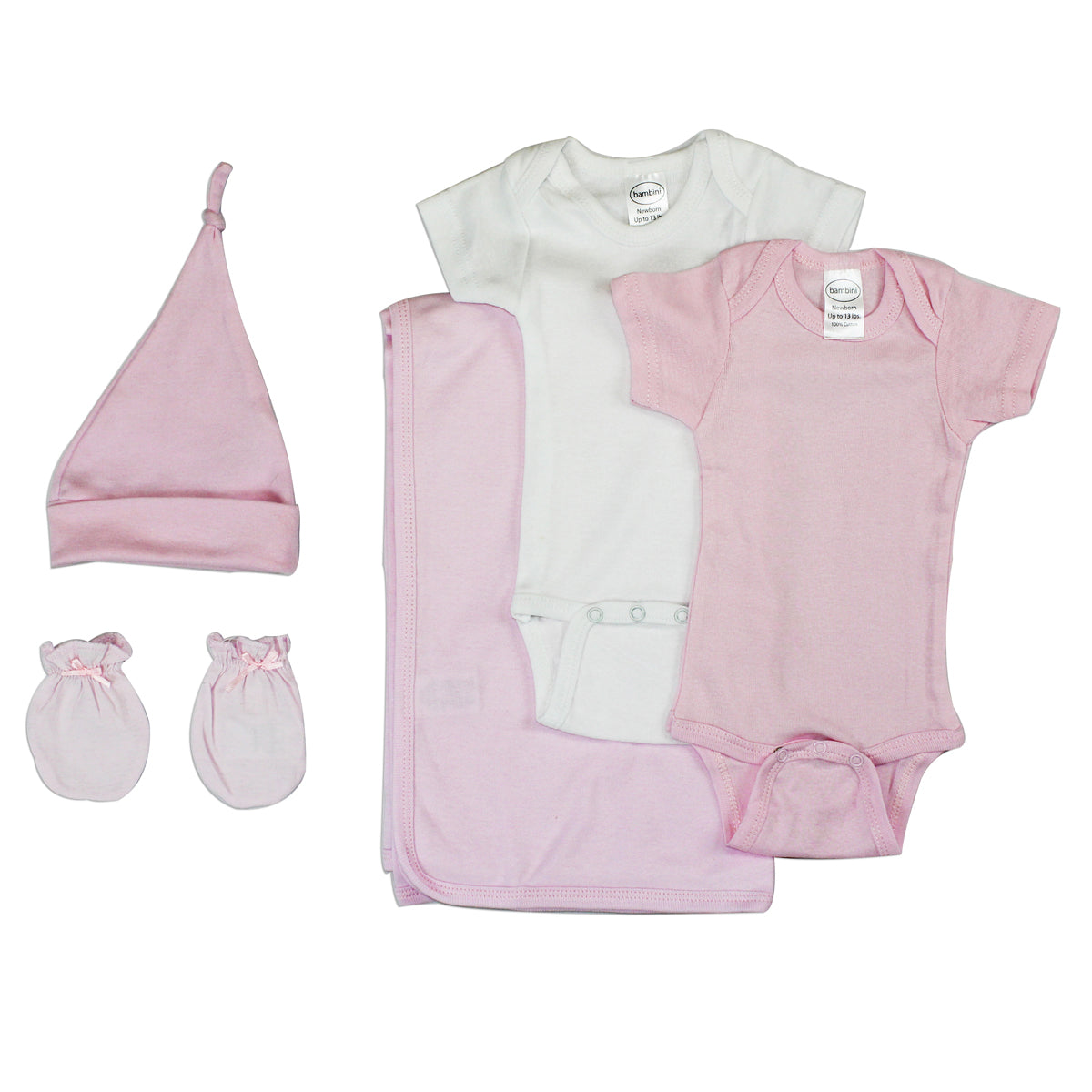 Newborn Baby Girl 5 Pc Layette Baby Shower Gift Set - White/Pink