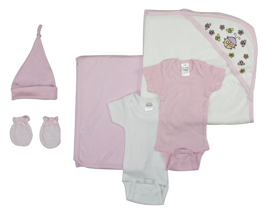 Newborn Baby Girl 6 Pc Layette Baby Shower Gift Set - White/Pink