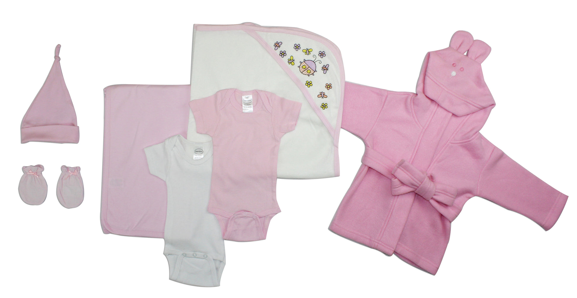 Essential Newborn Baby Girl 7 Piece Layette Set - White/Pink