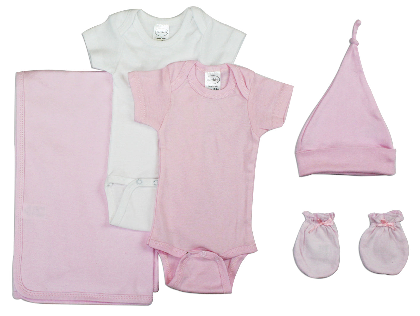 Baby Girl 5 Pc Layette Sets - White/Pink