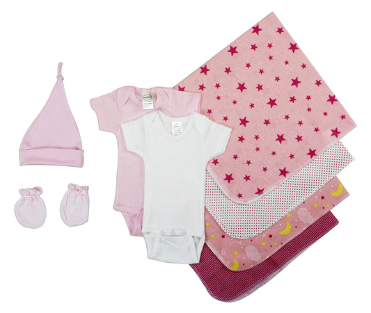 Essential Newborn Baby Girl 8 Piece Layette Set - White/Pink