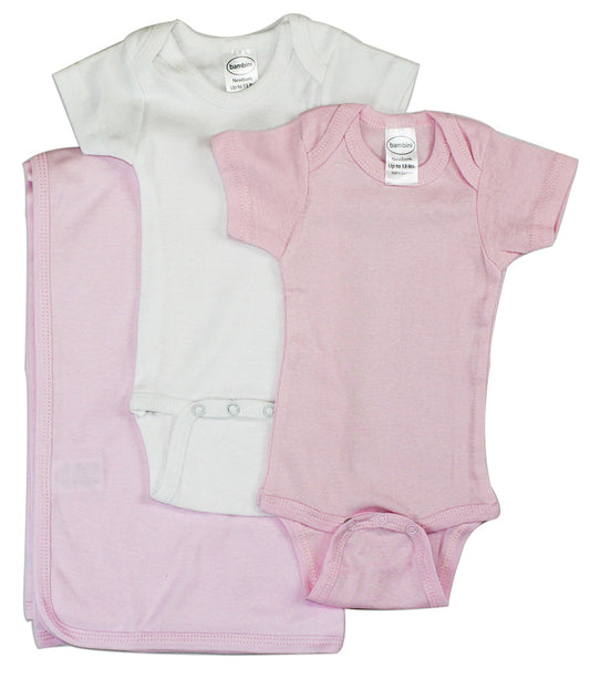 Baby Girl 3 Pc Layette Sets - White/Pink