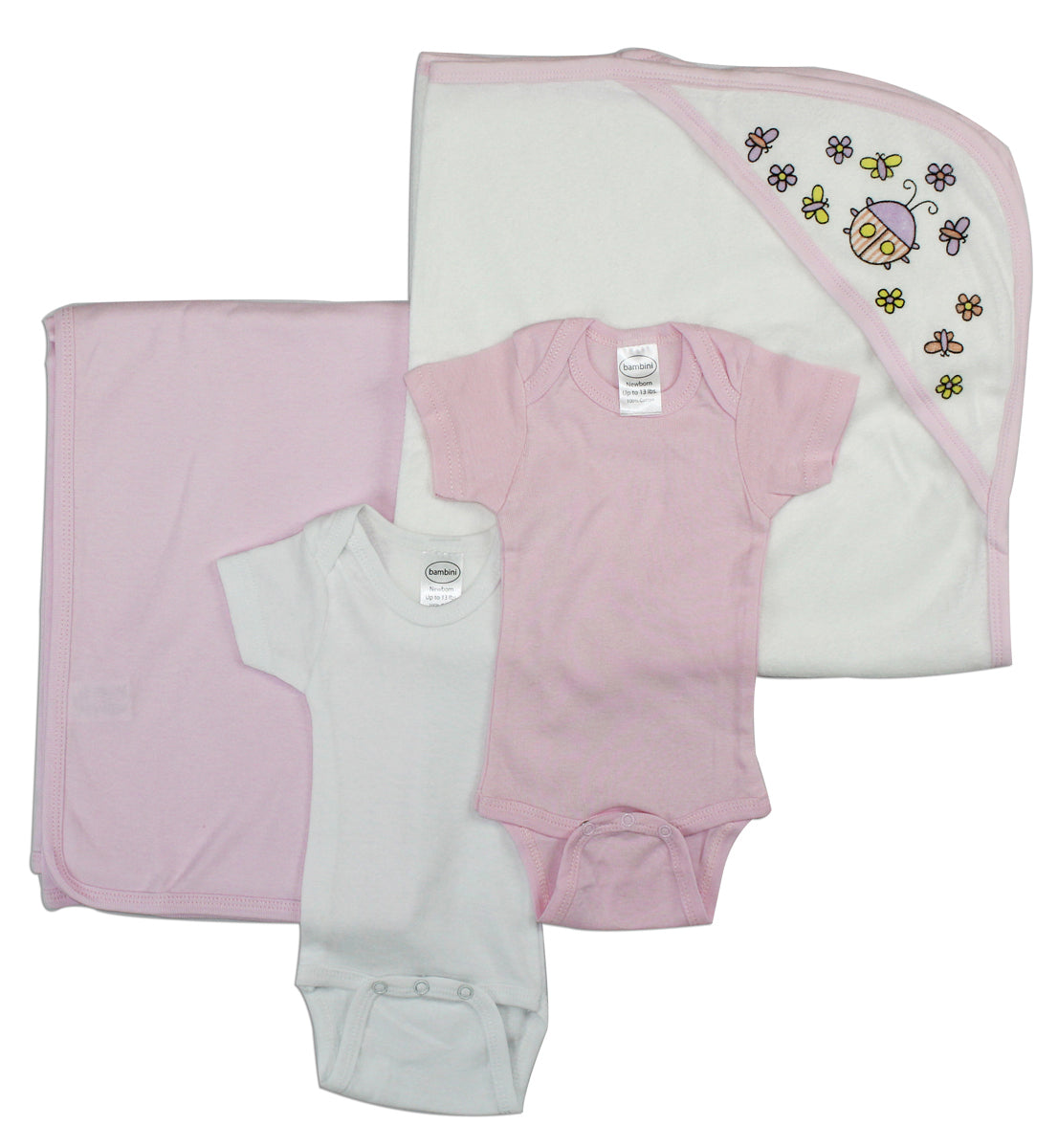 Baby Girl 4 Pc Layette Sets - White/Pink