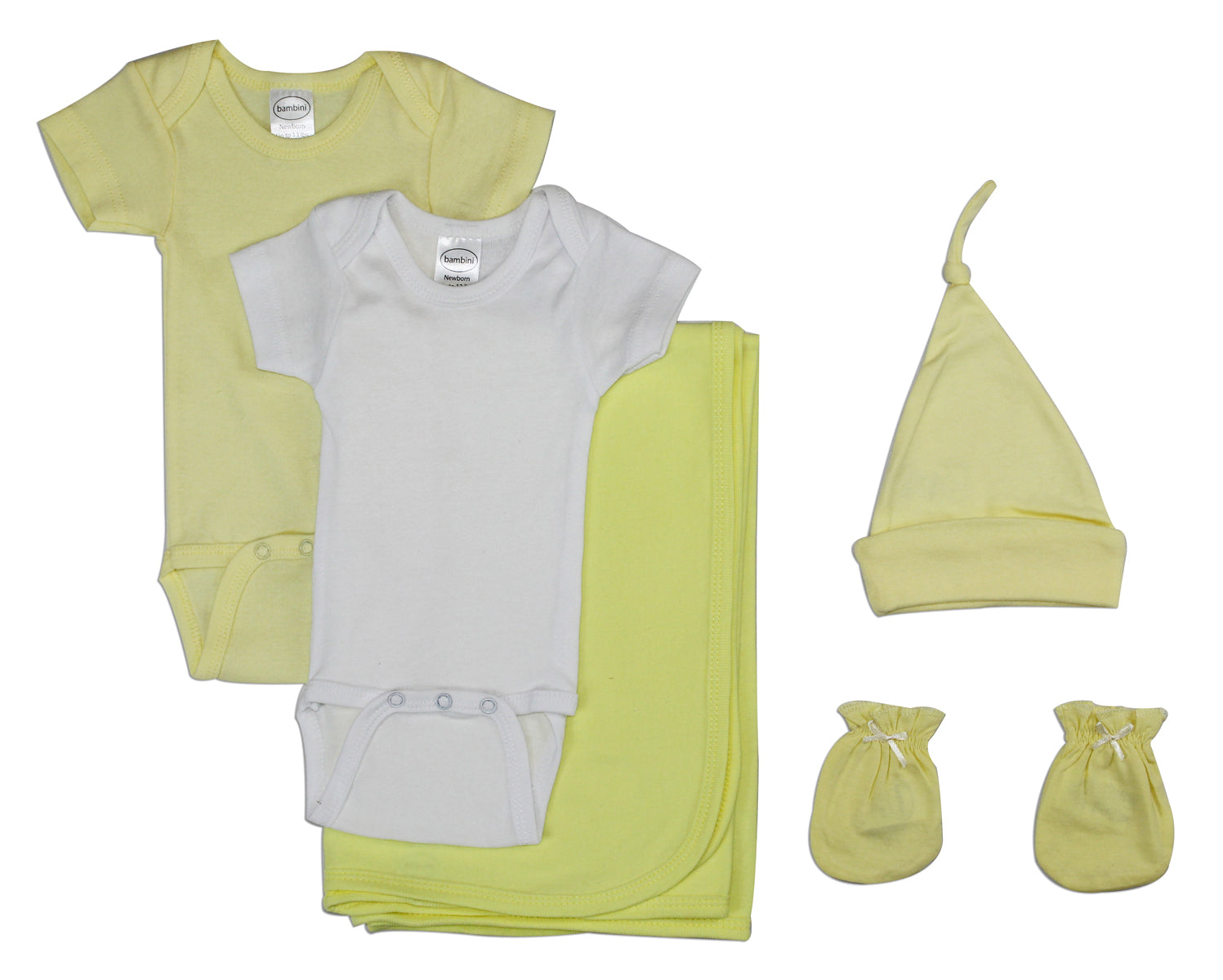 Newborn Baby 5 Piece Layette Set - White/Yellow