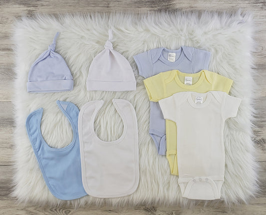 7 Pc Layette Baby Clothes Set - Blue/White/Yellow