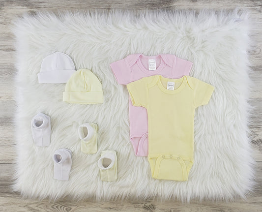 6 Pc Layette Baby Clothes Set - Pink/Yellow/White