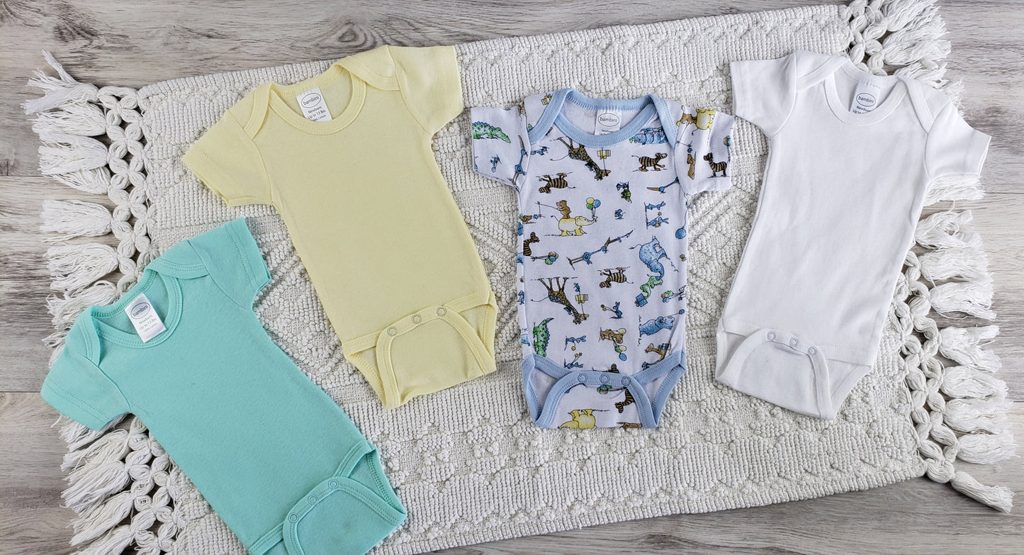 4 Pc Layette Baby Clothes Set - Yellow/Aqua/White