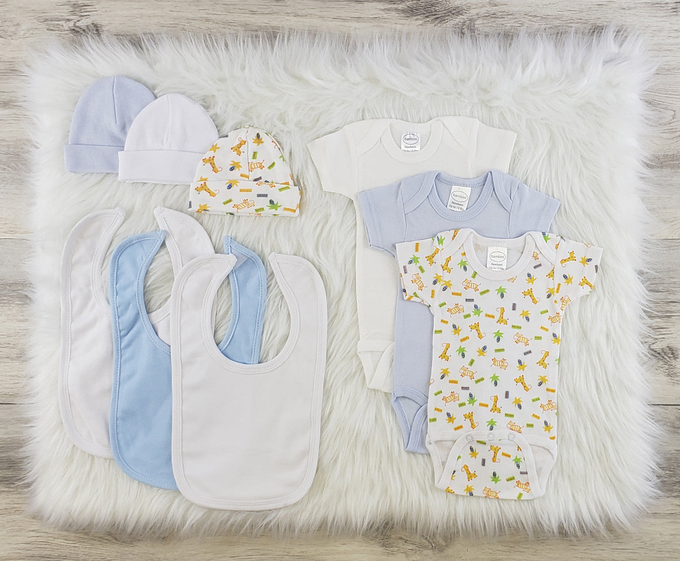 9 Pc Layette Baby Clothes Set - White/Blue