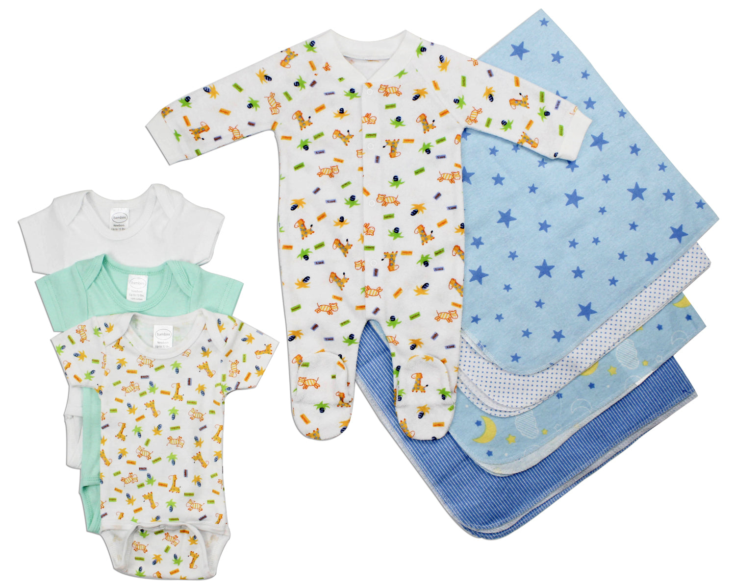 Newborn Baby Boy 8 Pc Layette Baby Shower Gift Set - White/Blue