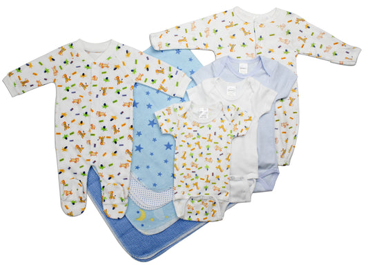 Newborn Baby Boy 9 Pc Layette Baby Shower Gift Set - White/Blue