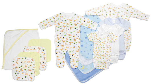 Newborn Baby Boy 14 Pc Layette Baby Shower Gift Set - White/Blue