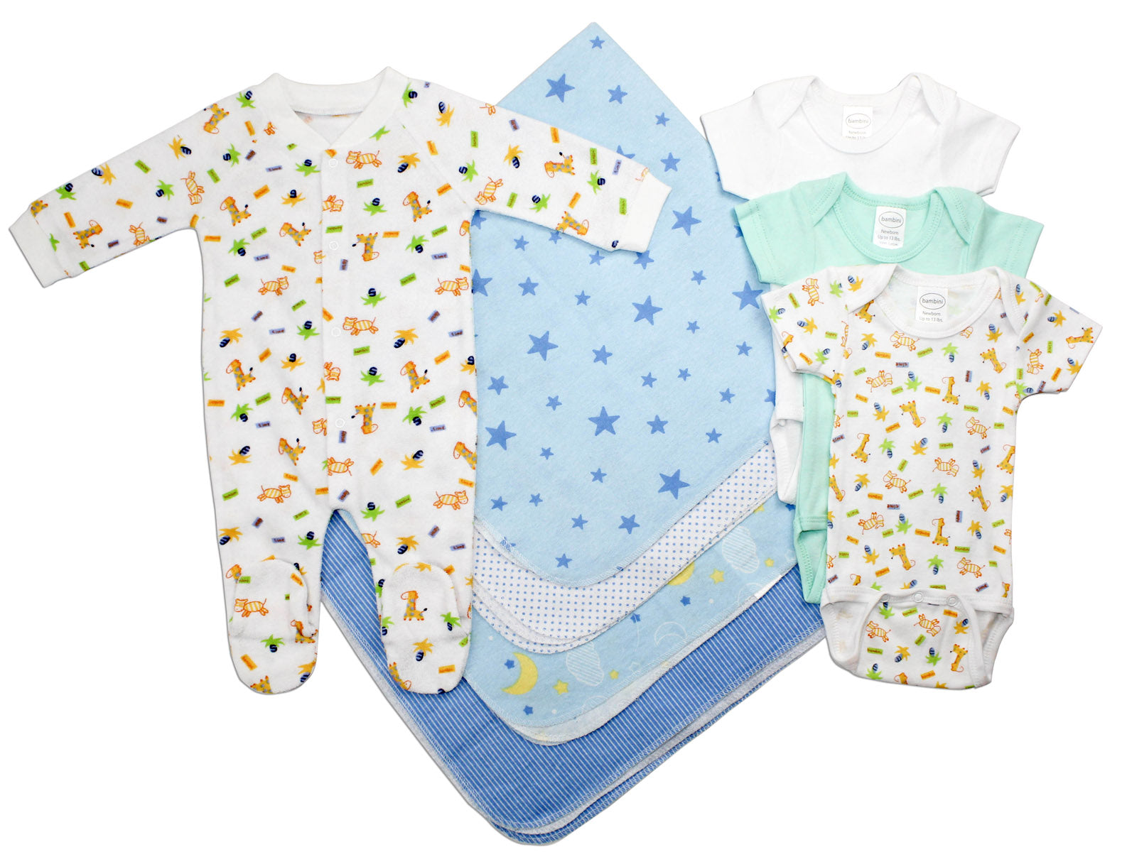 Newborn Baby Boy 8 Pc Layette Baby Shower Gift Set - White/Blue