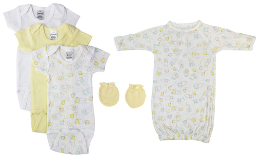 Unisex Baby 5 Pc Layette Sets - White/Yellow