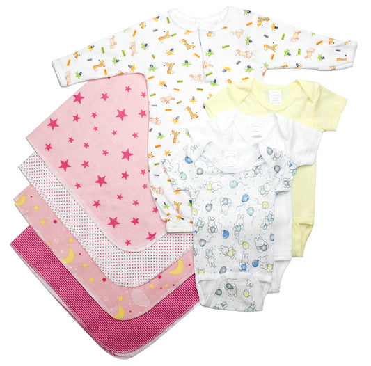 Newborn Baby Girls 8 Pc Layette Baby Shower Gift Set - White/Pink