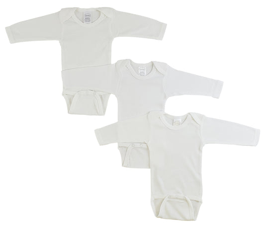 Long Sleeve White Onezie 3 Pack - White