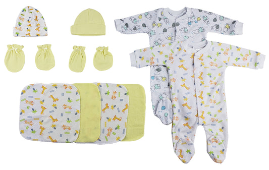 Sleep-n-Plays, Caps, Mittens and Washcloths - 9 pc Set - White/Yellow