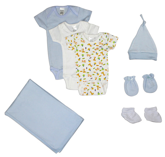 Newborn Baby Boys 7 Pc Layette Baby Shower Gift Set - White/Blue