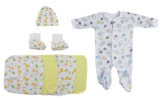 Sleep-n-Play, Cap Booties and Washcloths - 7 pc Set - White/Yellow