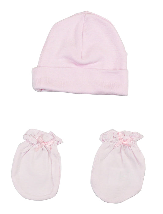 Girls Cap and Mittens 2 Piece Set - White/Pink