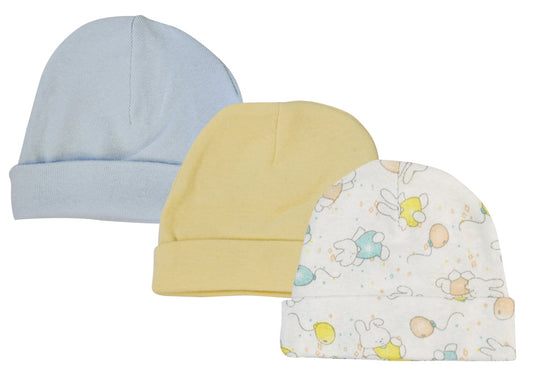 Boys Baby Caps (Pack of 3) - White/Blue