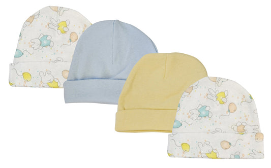 Boys Baby Caps (Pack of 4) - White/Blue