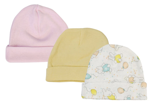 Girls Baby Caps (Pack of 3) - White/Pink