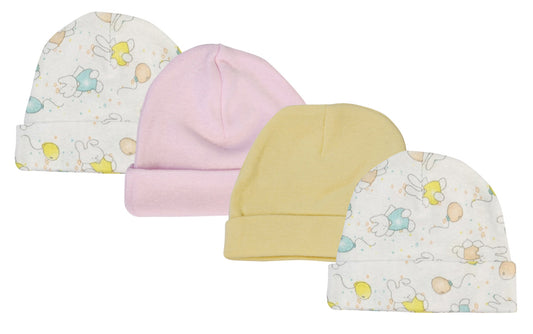 Girls Baby Caps (Pack of 4) - White/Pink