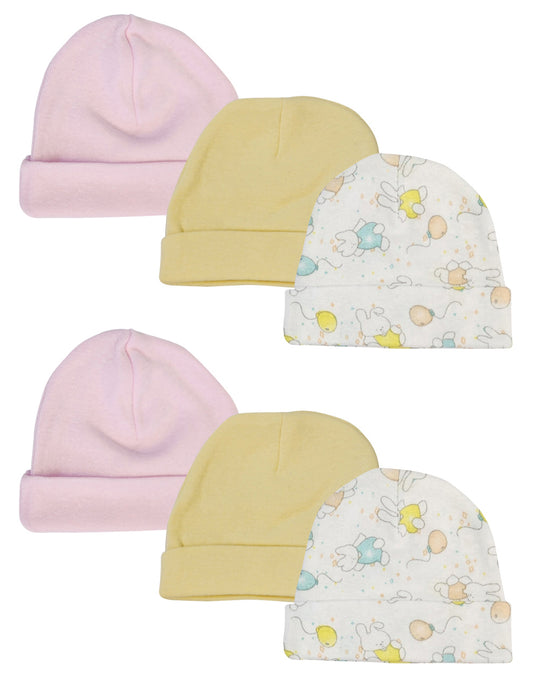 Girls Baby Caps (Pack of 6) - White/Pink