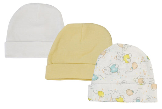 Baby Boy, Baby Girl, Unisex Infant Caps (Pack of 3) - White