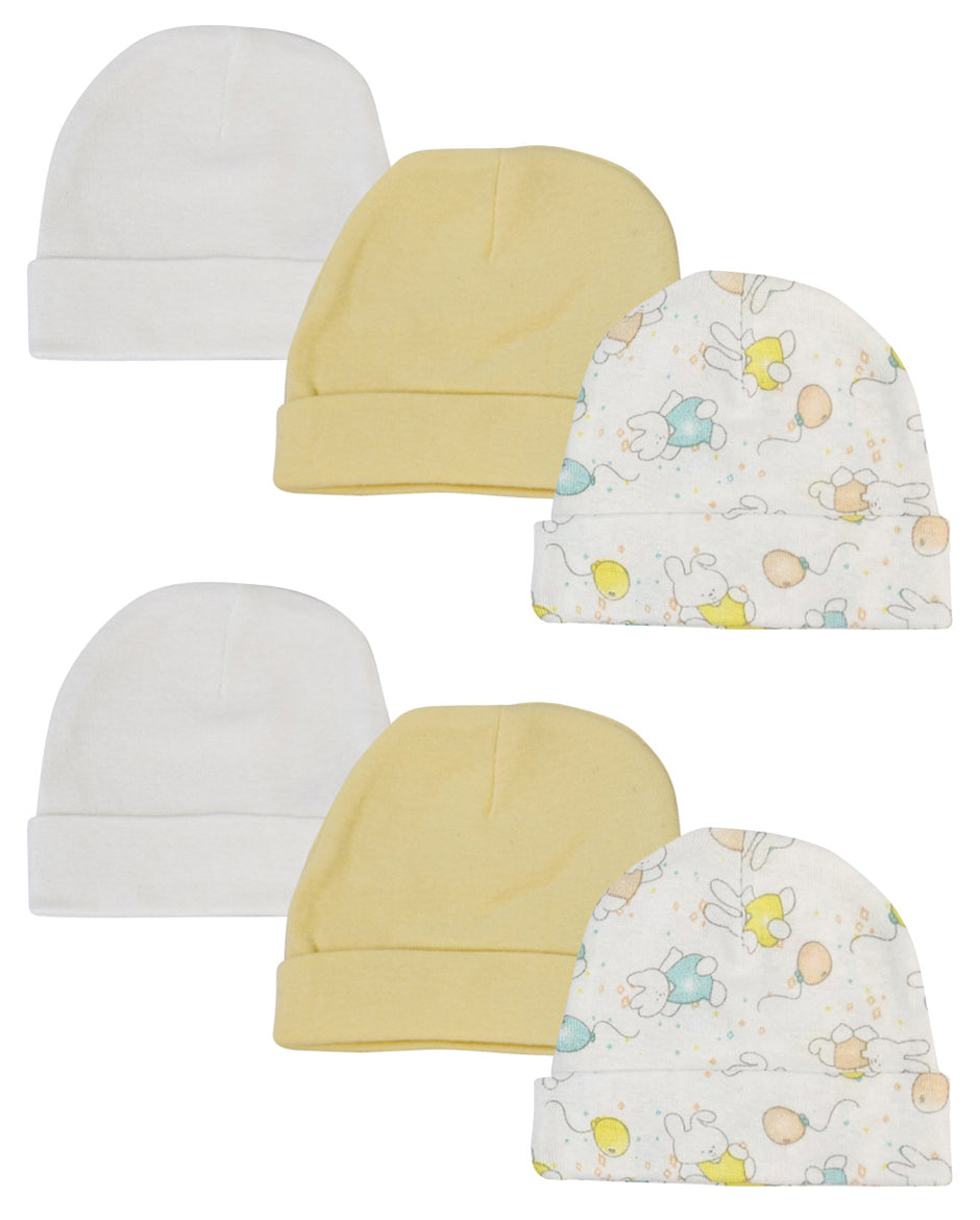 Baby Boy, Baby Girl, Unisex Infant Caps (Pack of 6) - White