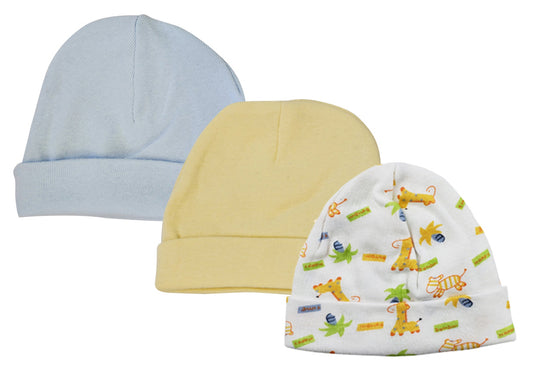 Baby Boy Infant Caps (Pack of 3) - White/Blue