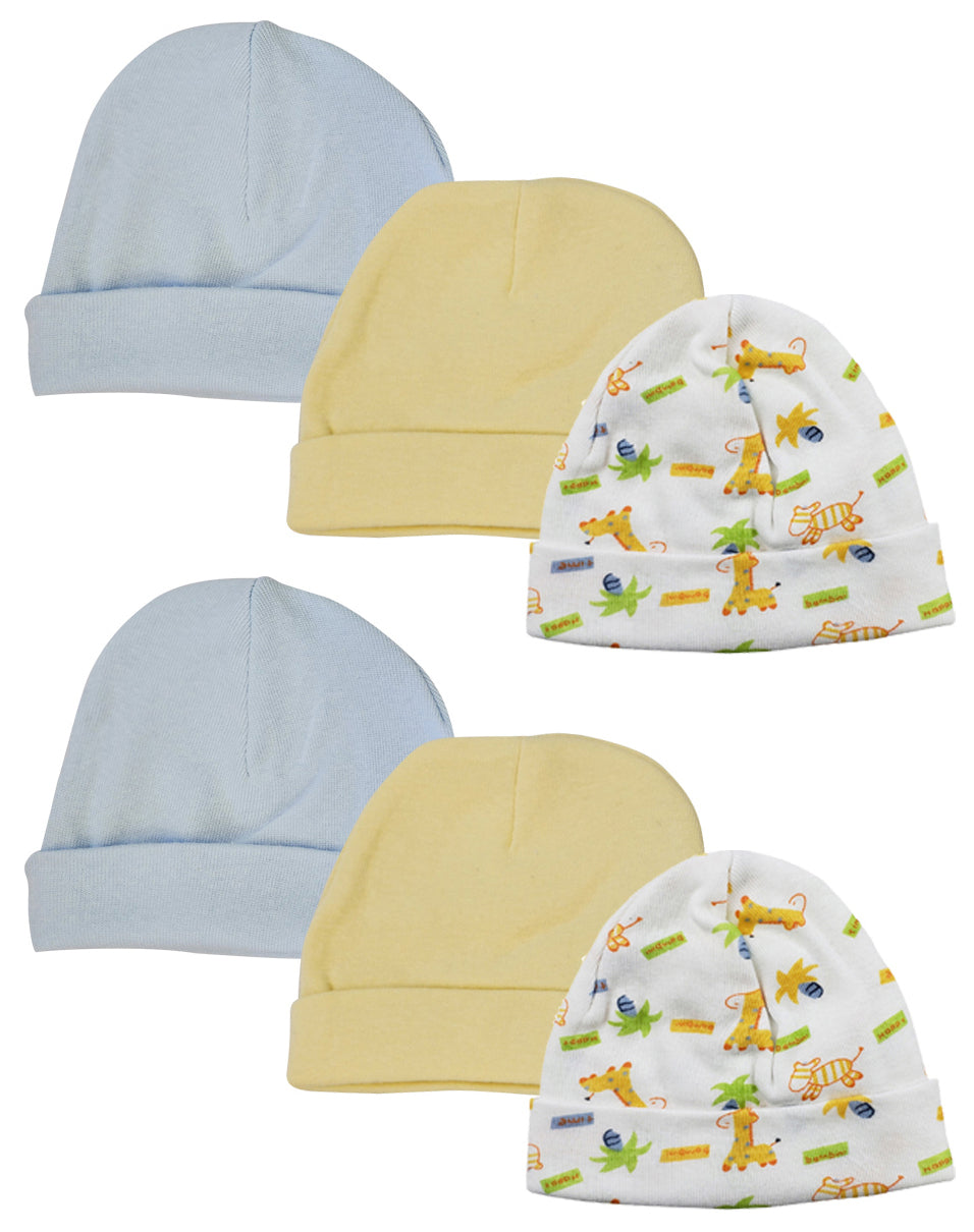 Baby Boy Infant Caps (Pack of 6) - White/Blue