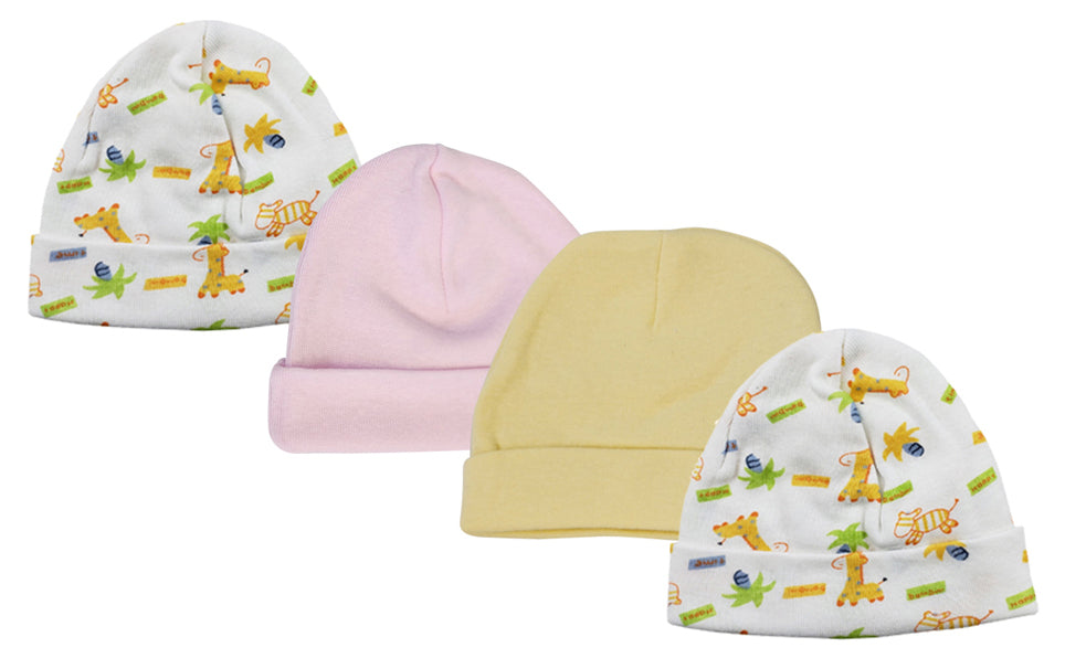 Baby Girl Infant Caps (Pack of 4) - White/Pink