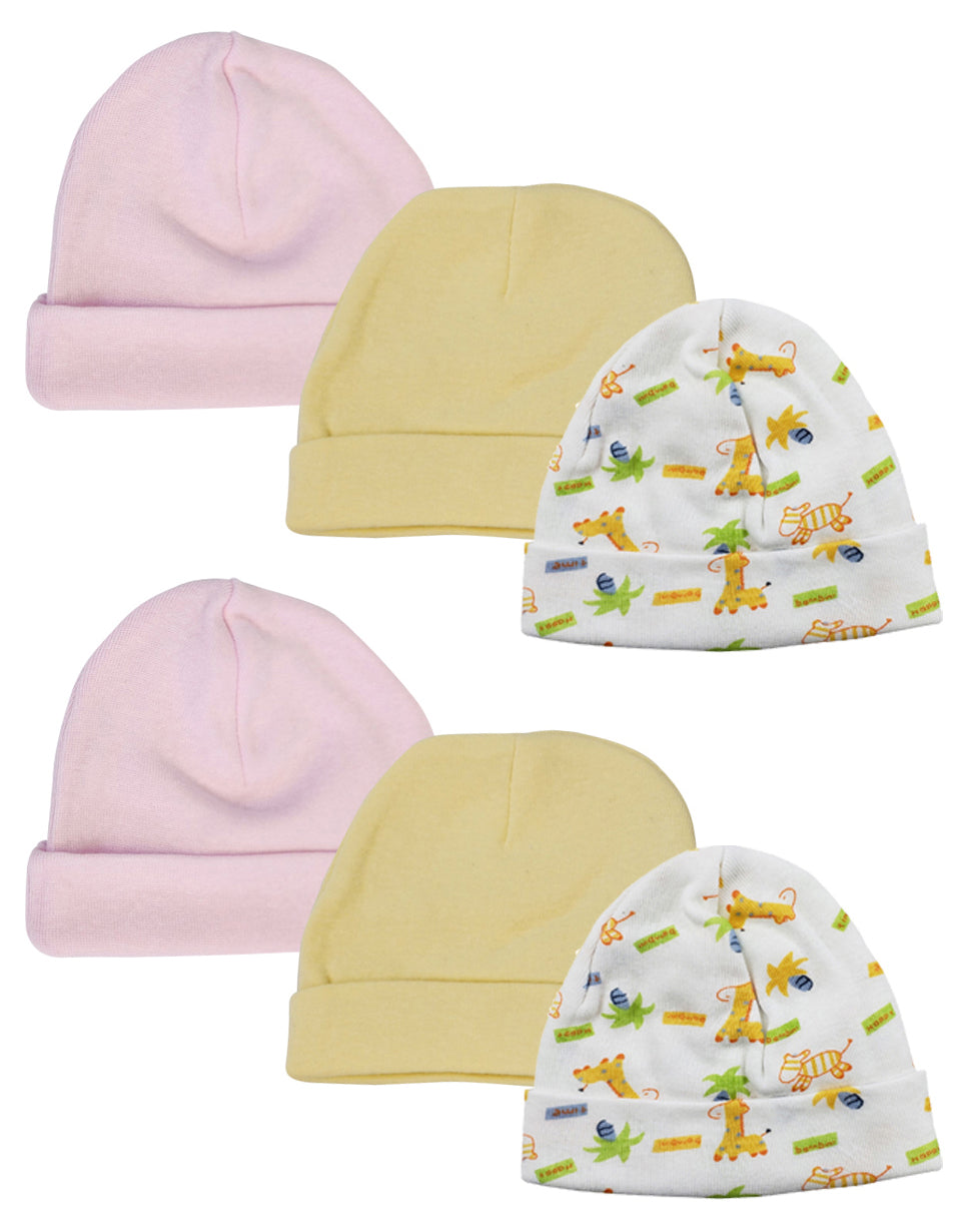 Baby Girl Infant Caps (Pack of 6) - White/Pink