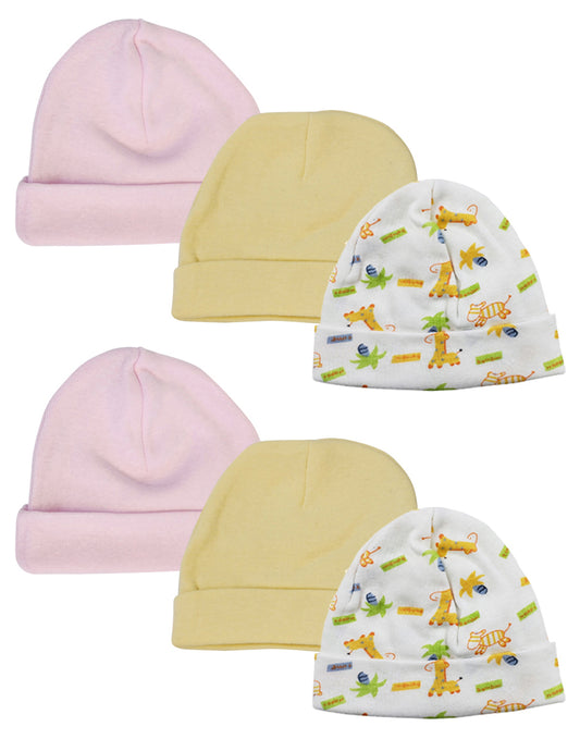 Baby Girl Infant Caps (Pack of 6) - White/Pink