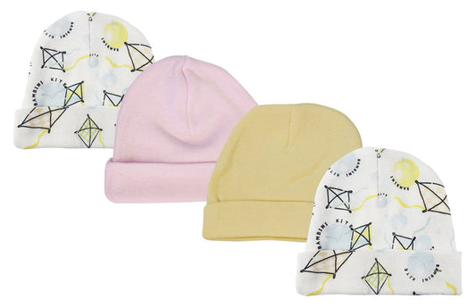 Baby Girls Caps (Pack of 4) - White/Pink