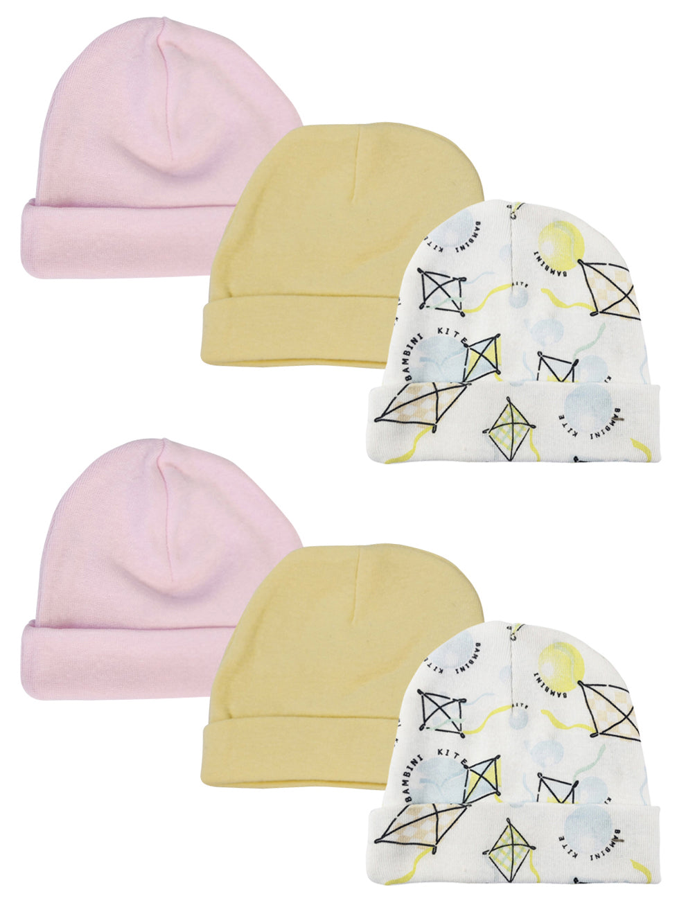 Baby Girls Caps (Pack of 6) - White/Pink