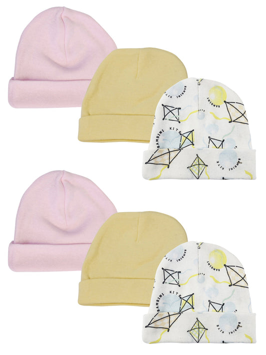 Baby Girls Caps (Pack of 6) - White/Pink