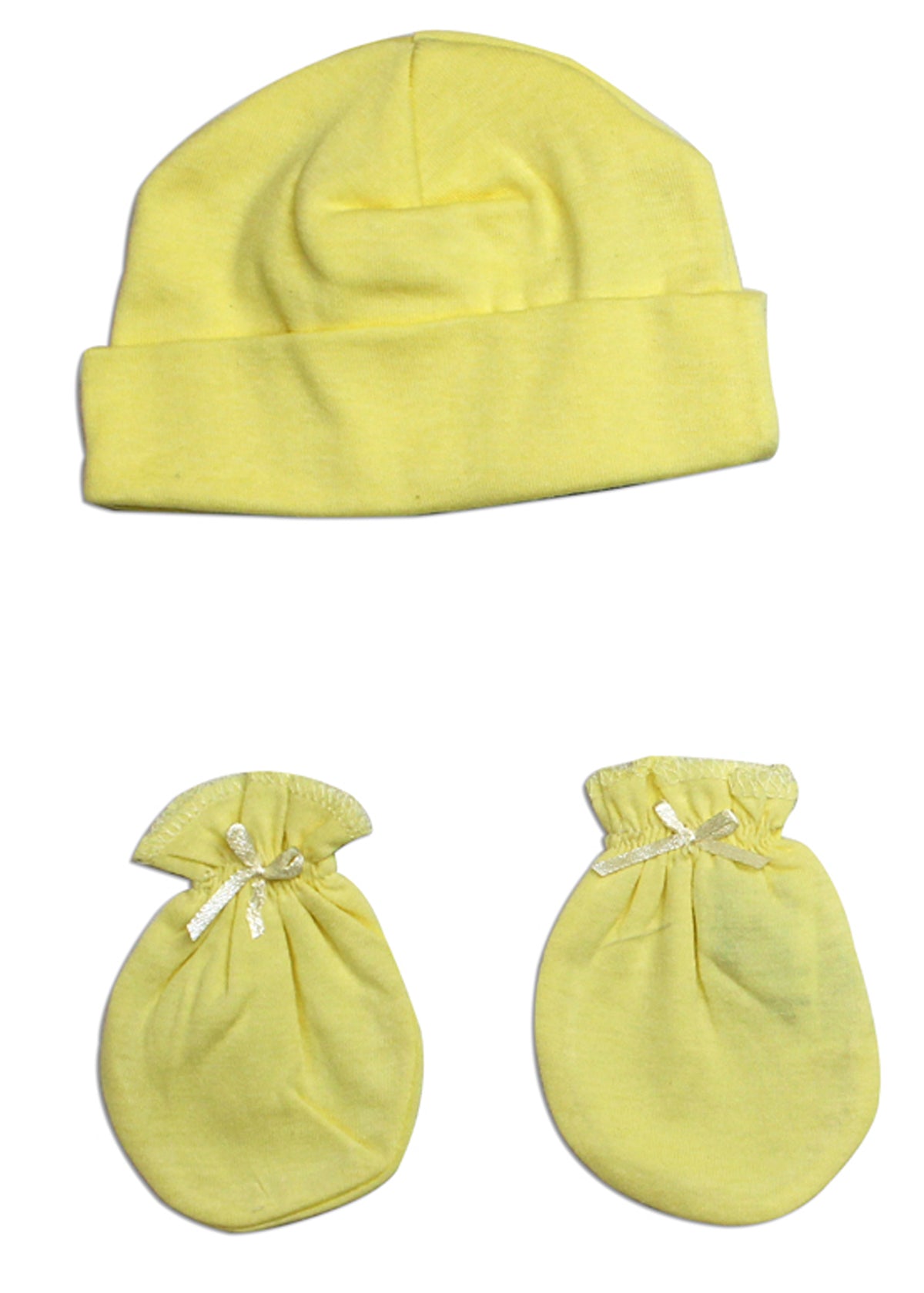 Unisex Baby Cap and Mittens 2 Piece Set - Yellow