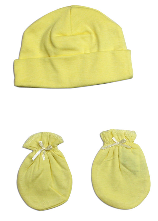 Unisex Baby Cap and Mittens 2 Piece Set - Yellow