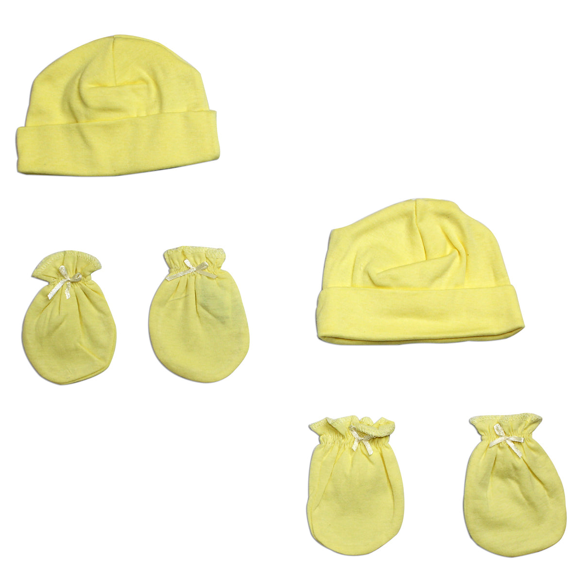 Unisex Baby Cap and Mittens 4 Piece Set - Yellow