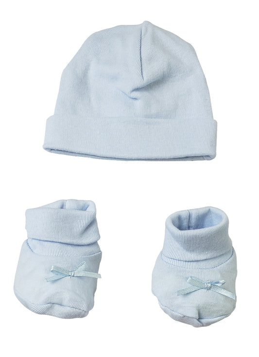 Preemie Baby Cap & Bootie Set - Blue - Blue